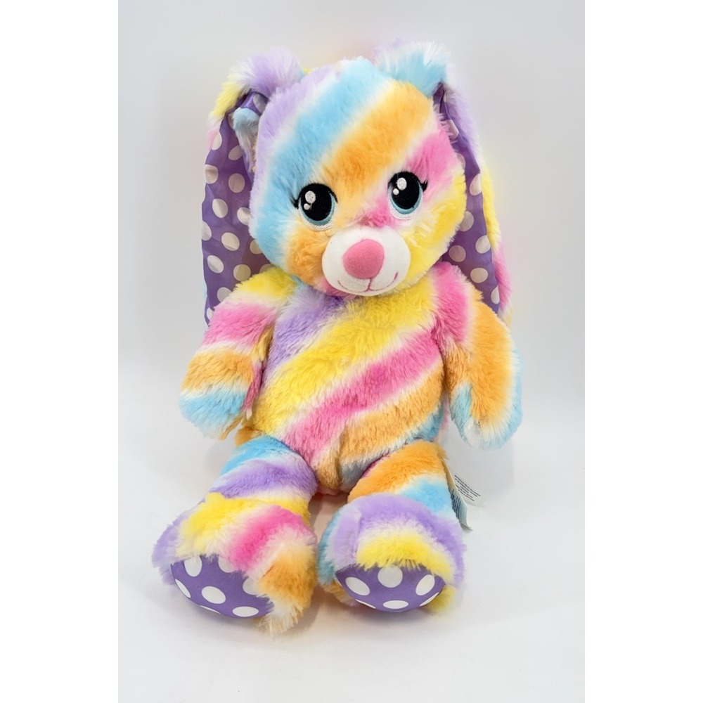 BUILD A BEAR PASTEL RAINBOW STRIPES BUNNY RABBIT 17" STUFFED ANIMAL PLUSH TOY